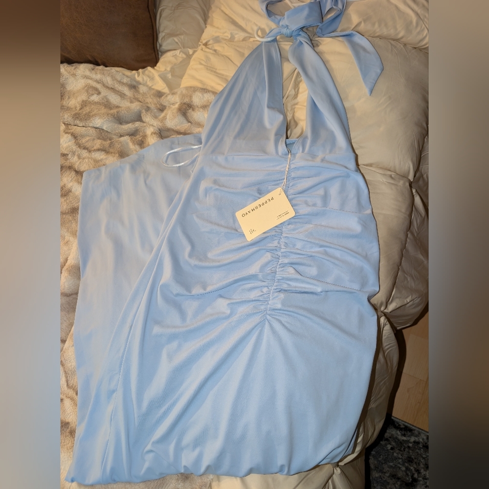 Peppermayo Light Blue Halterneck Maxi Dress - Picture 3 of 4
